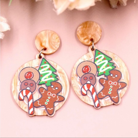 Gingerbread Christmas Tree Cookie Earrings